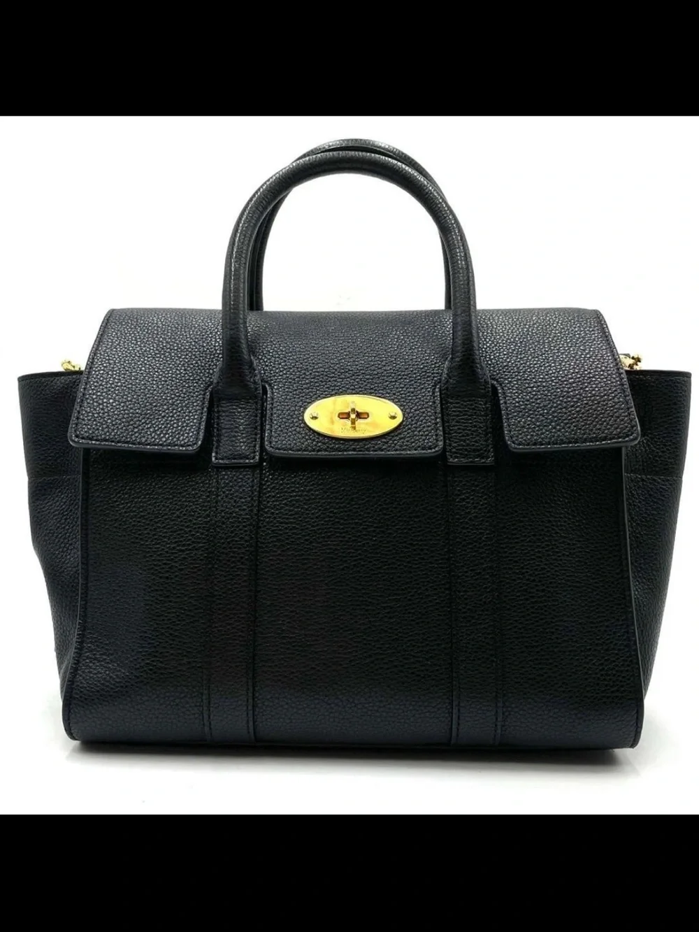 Mulberry Black Leather Top-Handle Satchel with Gold Turn-Lock